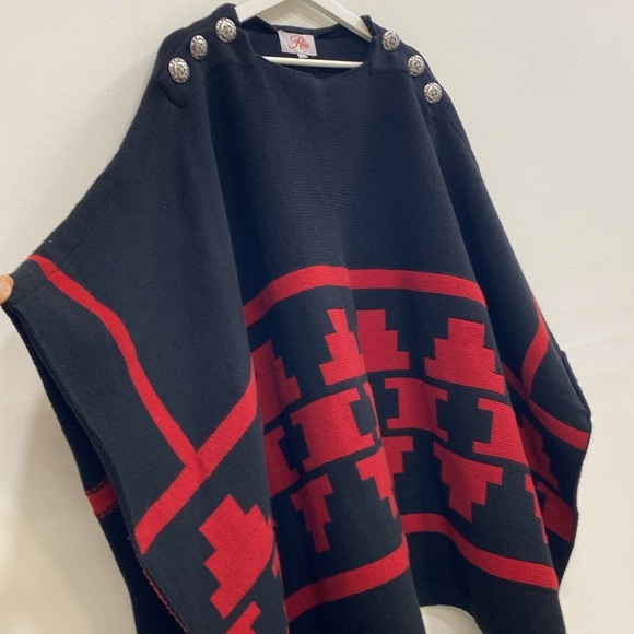 Vintage ROJA Mayan Aztec Lambswool Poncho By Designer Ann Tobias - Picture 7 of 9